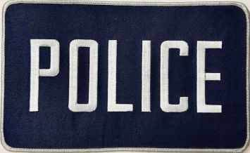 POLICE 5" X 9" PATCH - WHITE on NAVY, WHITE TRIM - SEW ON.